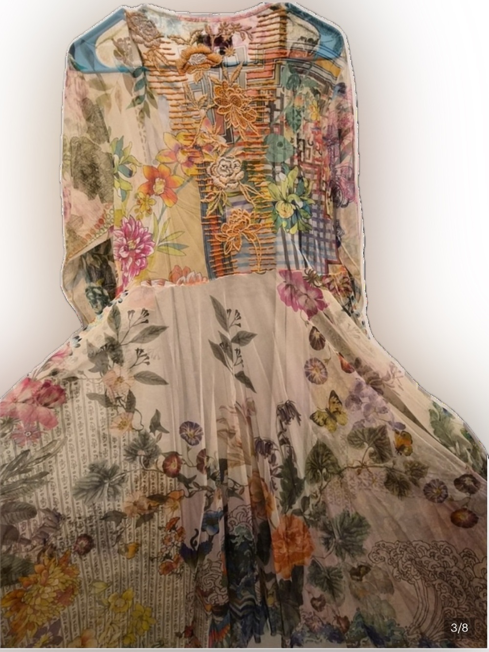 Johnny Was STUNNING Floral Multicolor Long Sleeve MIDI Dress - Cream Base - Picture 5 of 11